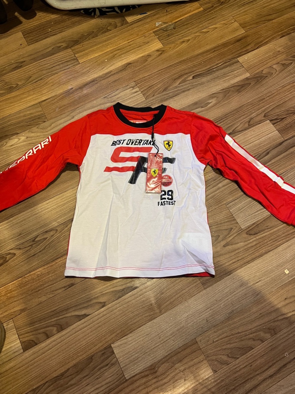 Ferrari Red & White Long-Sleeve Racing Tee for Kids